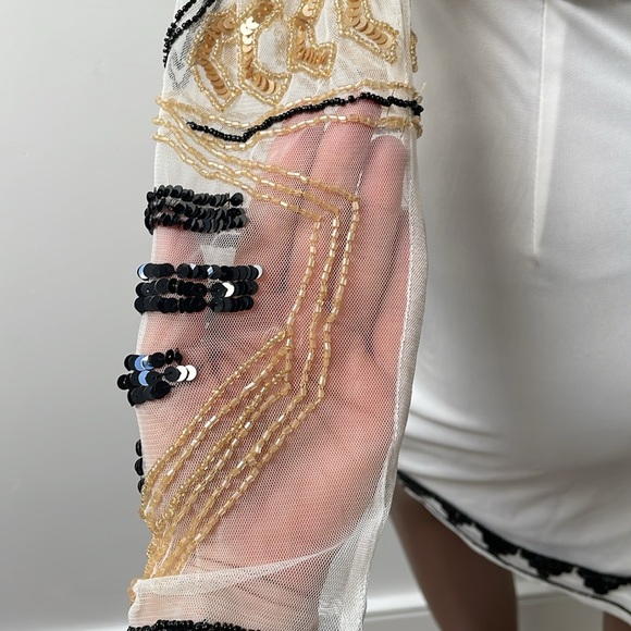 Starlet London Selena Embellished Plunge Mini Dress Sequins White Gold 2 New - Picture 10 of 15